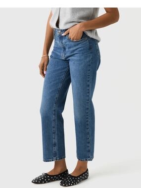 Frame Denim Classic Blue High-Rise Straight Jeans Style LE JANE CROP